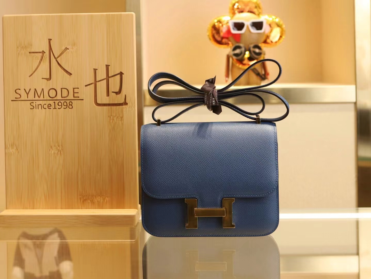 水也名品 Hermes Constance18CM 爱马仕S4深邃蓝Epsom皮康斯坦包 金扣