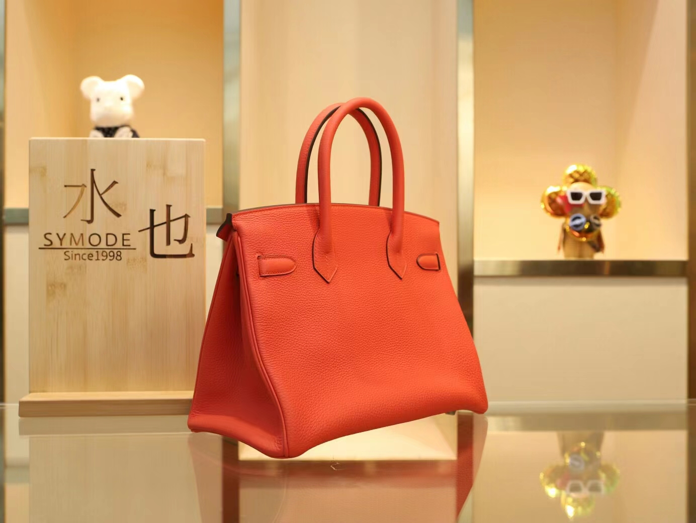爱马仕包包官网 Hermes Birkin30CM 9T火焰红Capucine Togo皮铂金包 银扣