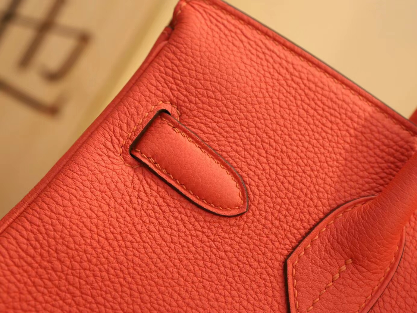 爱马仕包包官网 Hermes Birkin30CM 9T火焰红Capucine Togo皮铂金包 银扣
