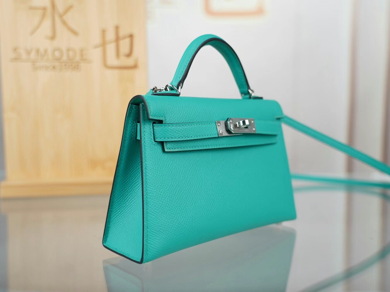 Symode 爱马仕迷你凯莉包二代 Hermes O6玉帝绿Epsom皮Mini Kelly19CM 银扣