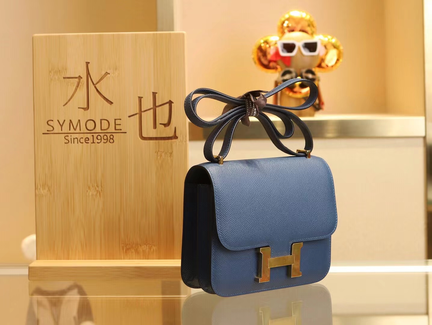 水也名品 Hermes Constance18CM 爱马仕S4深邃蓝Epsom皮康斯坦包 金扣
