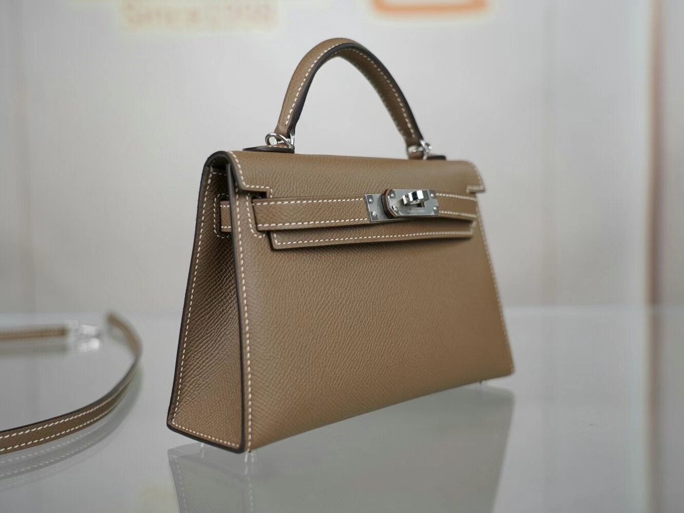 爱马仕迷你凯莉包二代 Hermes CK18大象灰Etoupe Epsom皮Mini Kelly19CM