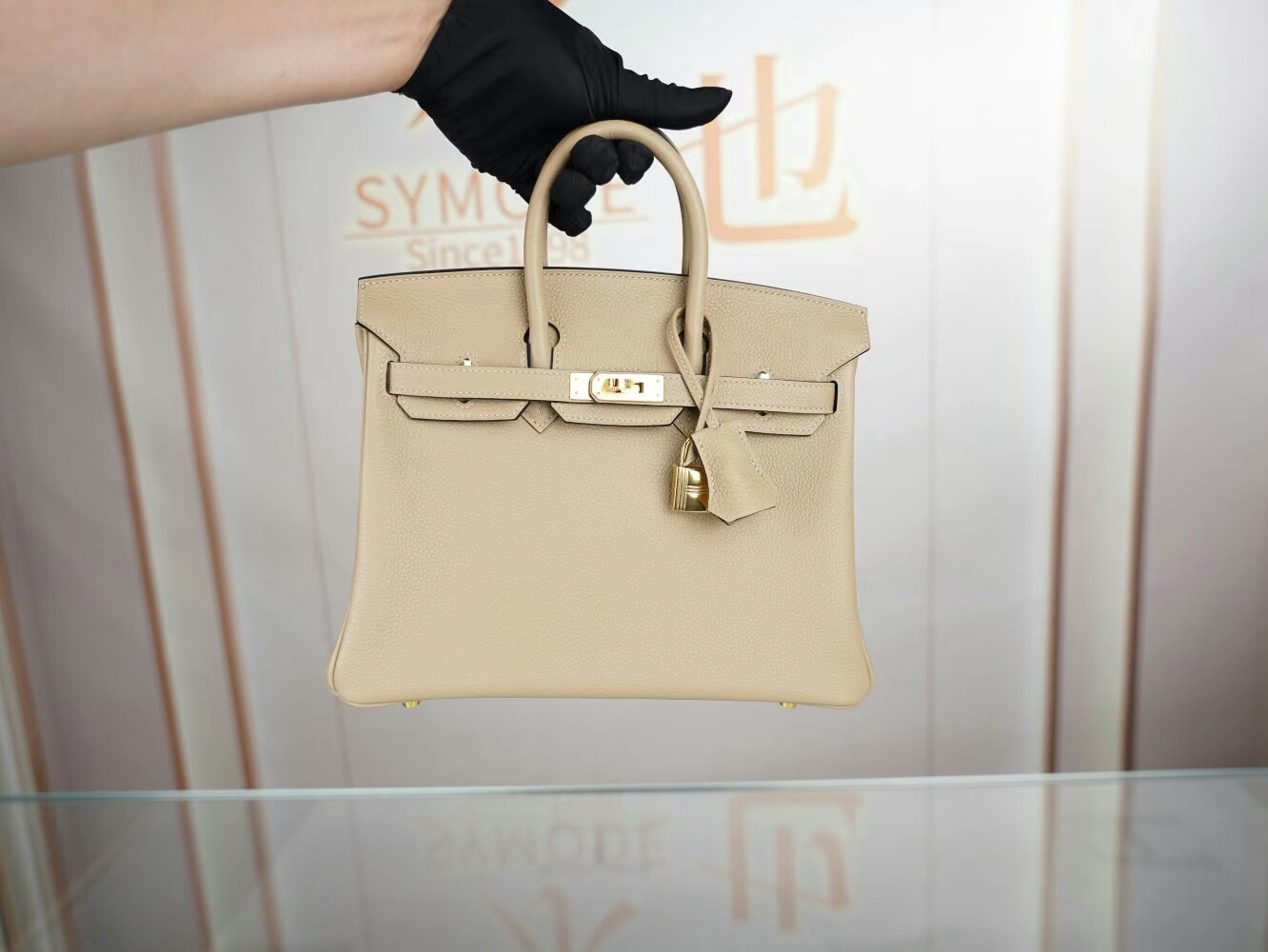 Symode爱马仕铂金包定制 Hermes Birkin25CM S2风衣灰Togo皮 金扣/银扣