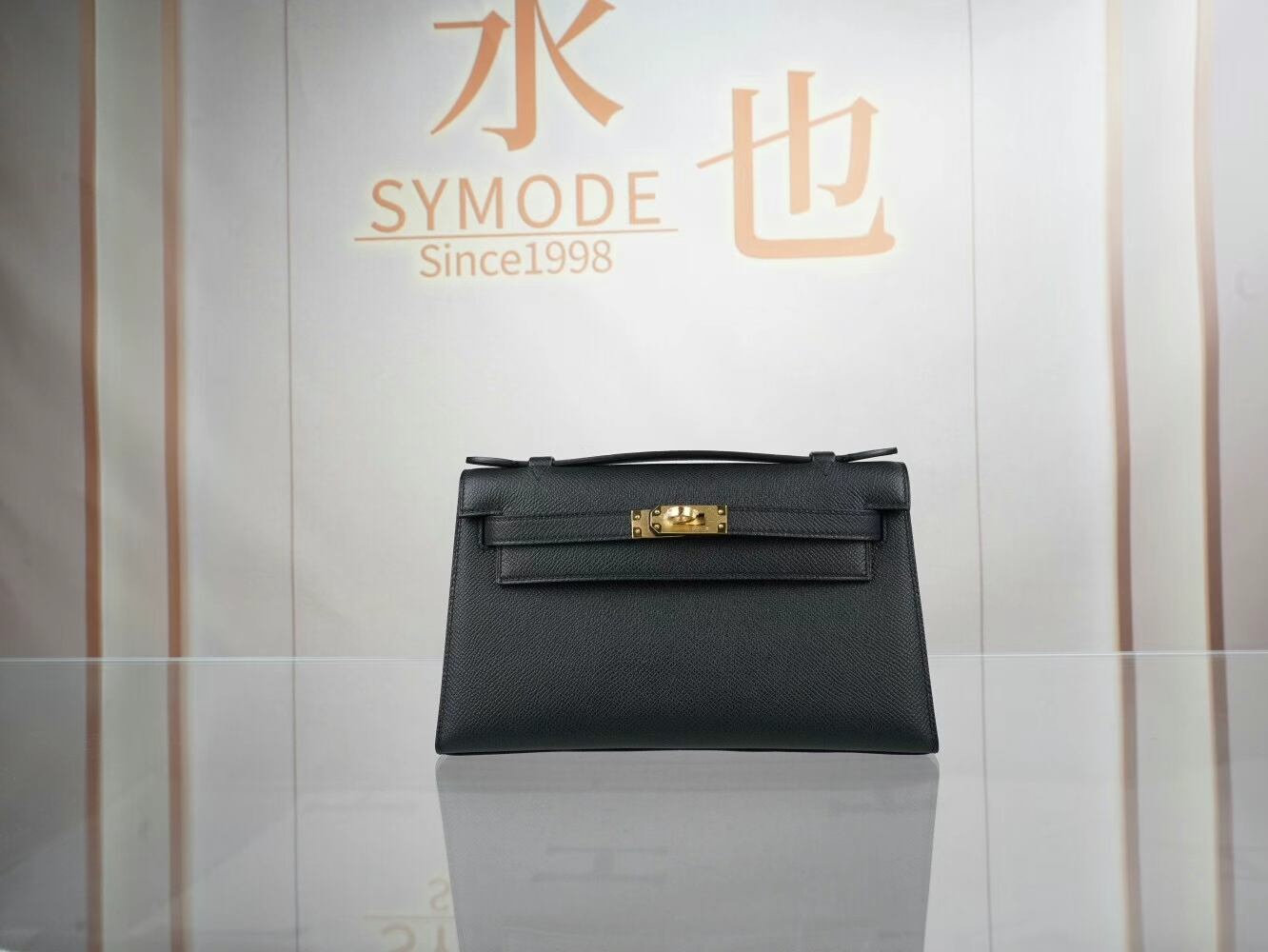 爱马仕迷你凯莉包一代 Hermes 89黑色Epsom皮Mini Kelly Pochette22cm 金扣