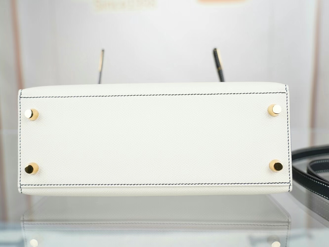 爱马仕限量熊猫包 Hermes Kelly 25CM 奶昔白拼黑色Epsom皮凯莉包 金扣