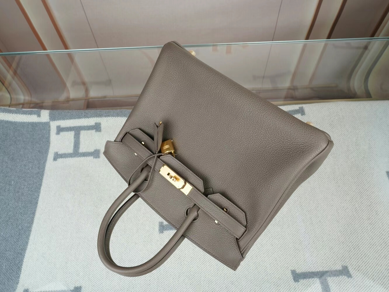 爱马仕包包官网 Hermes Birkin25/30CM 8F锡器灰Etain Togo皮铂金包 金扣