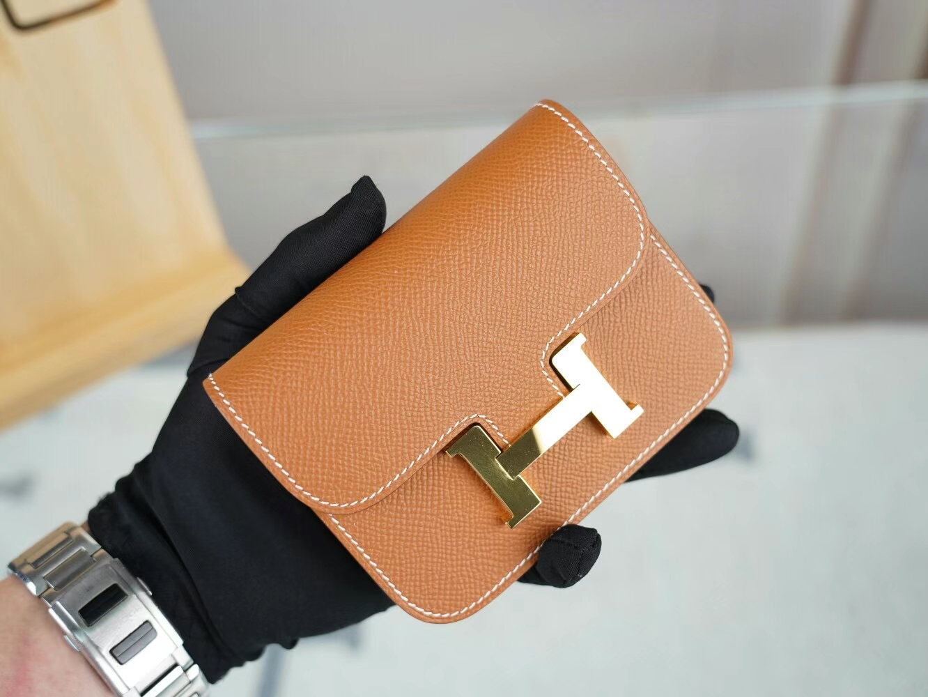 Symode Hermes Constance Slim 爱马仕37金棕色Epsom皮康斯坦钱包 金扣